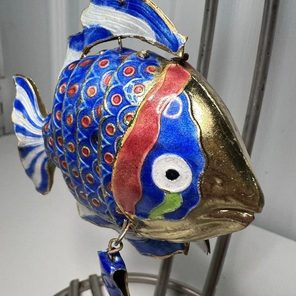 Cloisonné Enamel‎ Articulated Bendable Lg Tropical Fish Ornament Blue